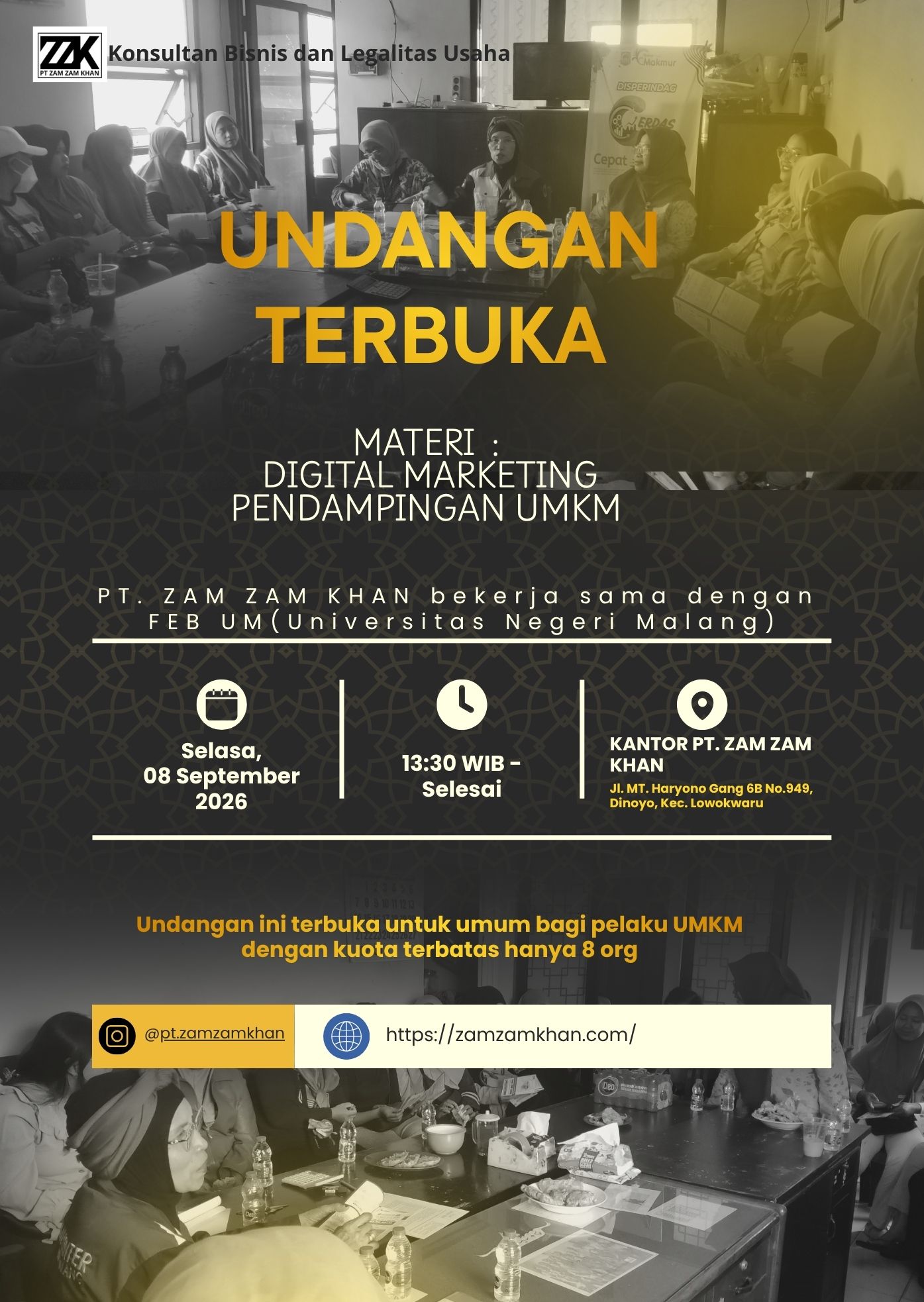 DIGITAL MARKETING PENDAMPINGAN UMKM , PT. ZAM ZAM KHAN KOLABORASI DENGAN FEB UM